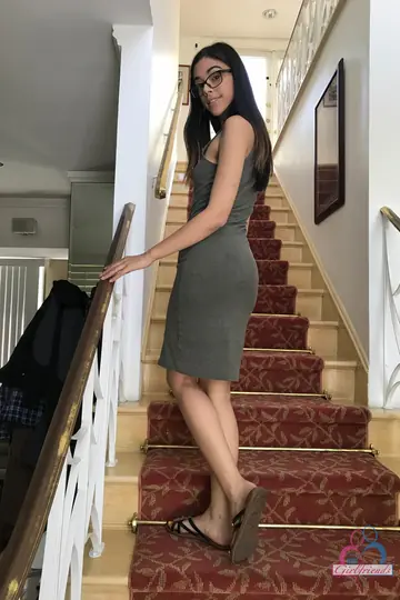 Harmony Wonder – Slim Brunette in Glasses Strips Out of Her Dress and Takes a Creampie