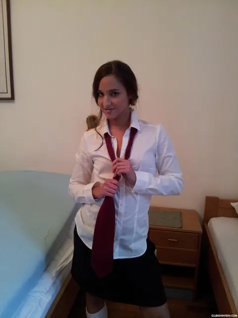 Amira C: European Brunette with Short Hair Strips and Poses – photo 8 of 16