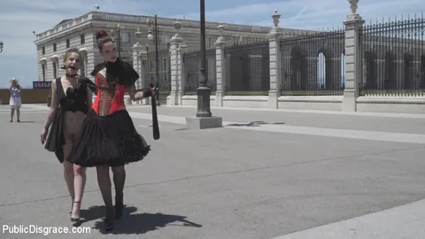 Aragne Spicy: Tattooed MILF in a Skirt Endures Public Bondage and Gangbang – photo 3 of 15