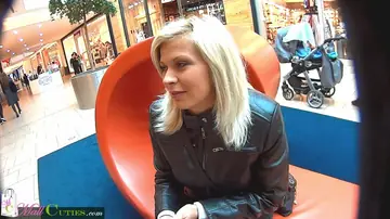 Hairy Blonde in Leather Gives a Blowjob and Gets Fucked Outdoors