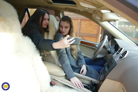 European Lesbians Kiss and Lick Pussy in a Car Selfie – photo 8 of 20