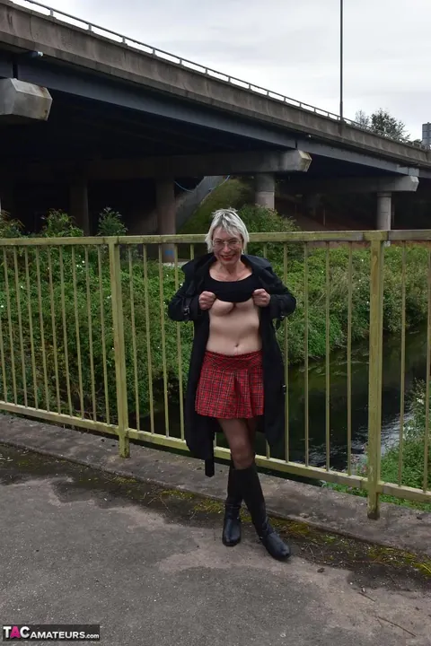 Mature British Blonde Shows Off Her Big Tits on a Public Bench – photo 2 of 16