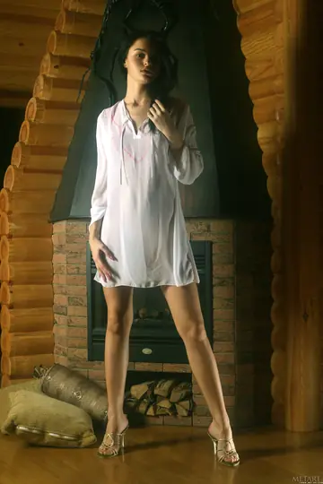 Woman Undresses and Poses Nude Showing Her Shaved Pussy