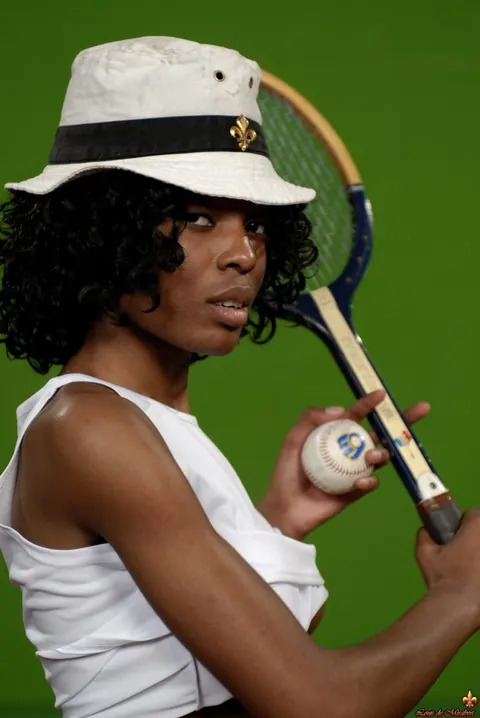 Nubia: Busty Ebony Brunette Poses Nude with Tennis Racket – photo 2 of 16