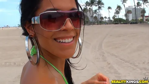 Thick Latina in a Bikini and Glasses Spreads Her Big Ass on the Beach – photo 1 of 16