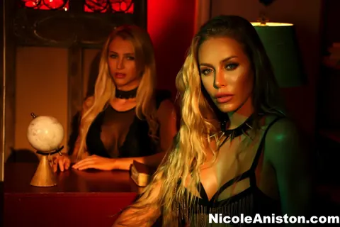 Nicole Aniston: Two Busty Blonde MILFs in Lingerie and Boots Lick and Finger Each Other – photo 1 of 12