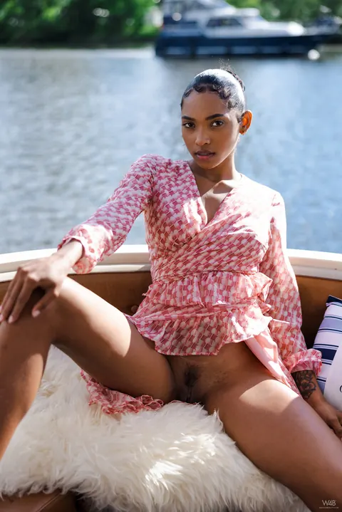 Barbie Reyes: Busty Ebony Brunette Flaunts Her Hairy Pussy on a Boat – photo 3 of 20
