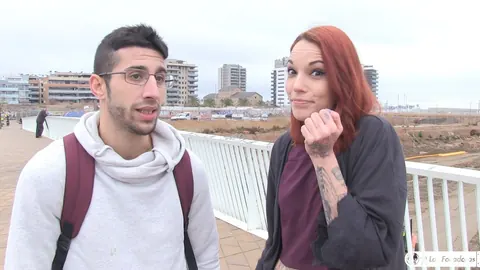 Silvia Rubi: Tattooed European Redhead in Glasses Sucks Cock Outdoors – photo 16 of 17