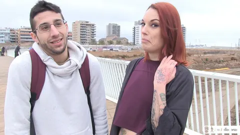 Silvia Rubi: Tattooed European Redhead in Glasses Sucks Cock Outdoors – photo 12 of 17