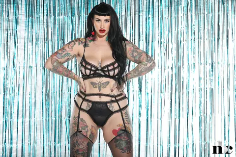 Curvy Tattooed MILF Strips Out of Her Lingerie While in Bondage – photo 8 of 21
