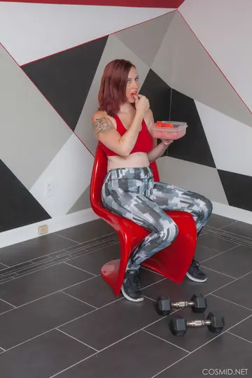 Busty BBW Redhead Strips Out of Her Spandex