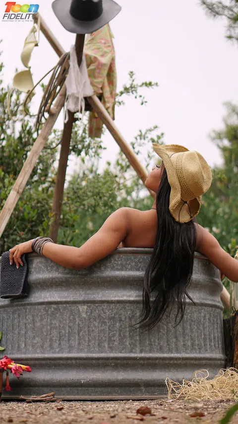 Jenna Foxx: Busty Ebony Brunette Rides Cowgirl Outdoors in Jeans – photo 6 of 16
