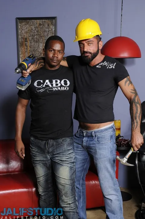 Hairy Tattooed Stud Fucks Ebony Man in Gay Anal Threesome – photo 1 of 20