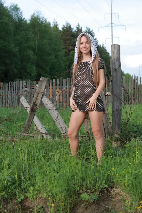 Petite Russian Woman Strips Out of Her Dress Outdoors – photo 3 of 21
