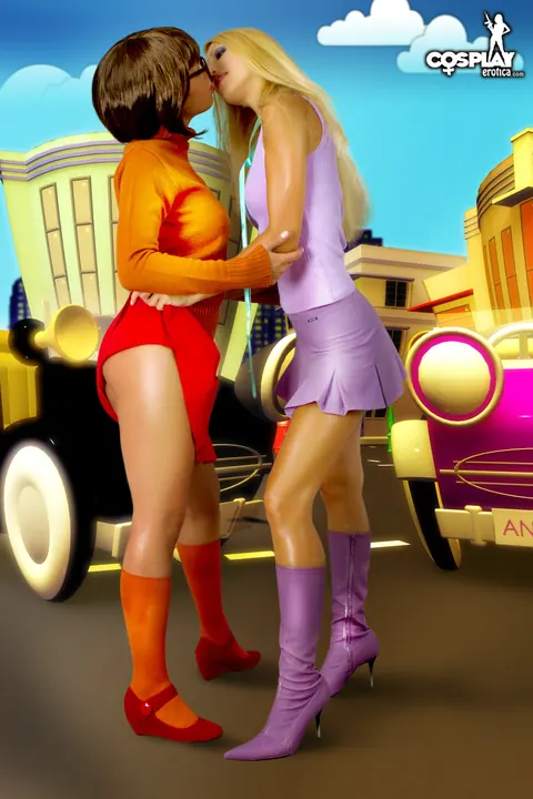 Angela Blanche: Busty Brunette MILF and Partner Finger and Lick in Cosplay Skirts – photo 5 of 12