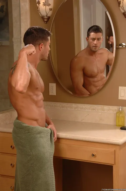 Hairy Man Poses Nude and Shows Cock in the Mirror – photo 3 of 21
