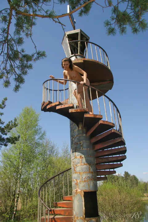 Gea A: Tall Brunette PAWG Climbs a Lookout Tower Nude – photo 8 of 16