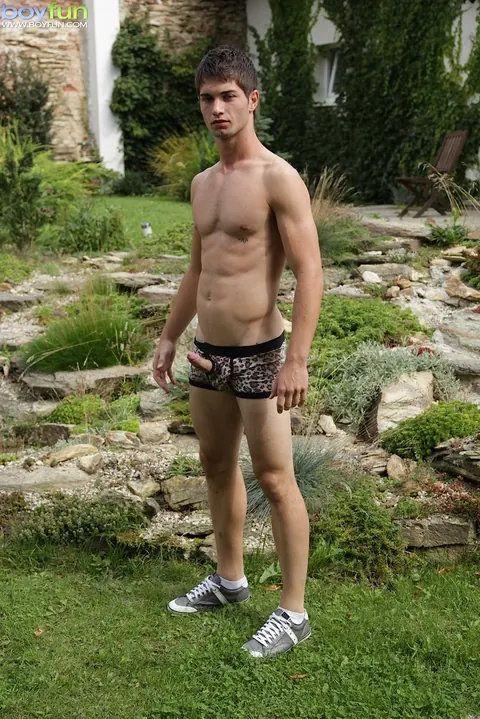 Thick Guy Fingers His Ass and Strokes to Cumshot Outdoors – photo 11 of 21