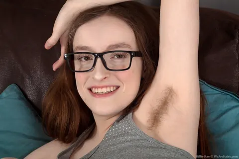 Billie Rae: Busty Redhead in Glasses Shows Hairy Armpits and Pussy – photo 3 of 16