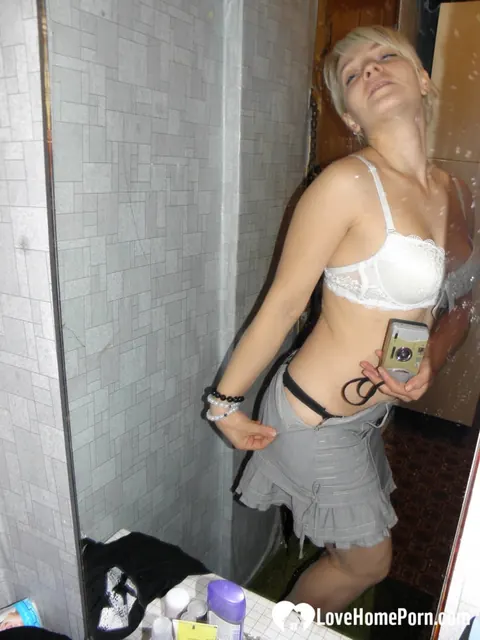 Blonde in Lingerie and Skirt Strips for Selfies – photo 5 of 20