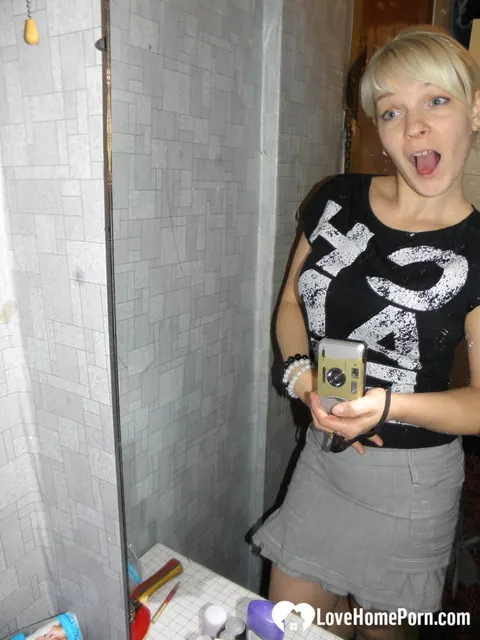 Blonde in Lingerie and Skirt Strips for Selfies – photo 2 of 20