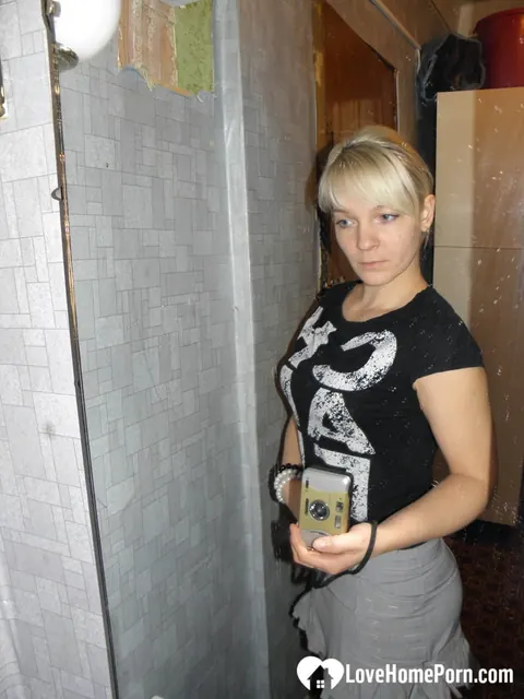 Blonde in Lingerie and Skirt Strips for Selfies – photo 1 of 20