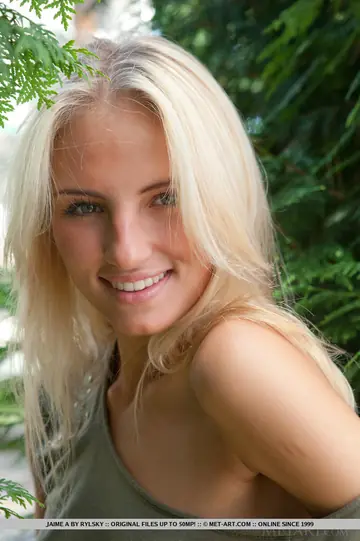 European Blonde Strips Naked and Spreads Her Hairy Pussy Outdoors