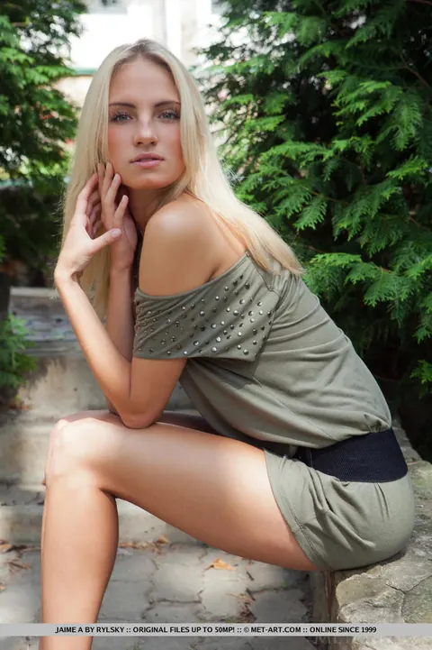 Jaime A: European Blonde Strips Naked and Spreads Her Hairy Pussy Outdoors – photo 2 of 18