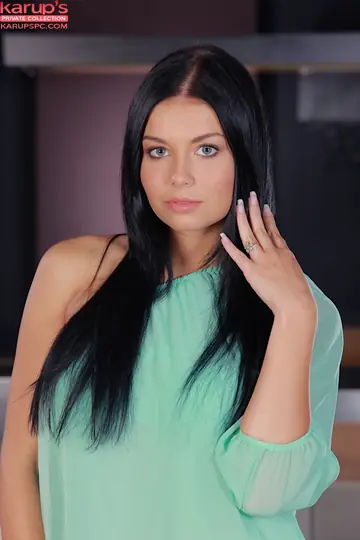 Czech Black-Haired Babe Peels Off Leather Pants and Lingerie to Finger Herself