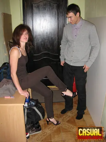 Brunette in Panties and Heels Gives a Blowjob Then Takes Anal
