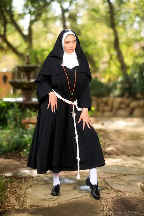 Cassidy Banks: Thick Latina Nun Strips Out of Her Stockings in the Courtyard – photo 2 of 15
