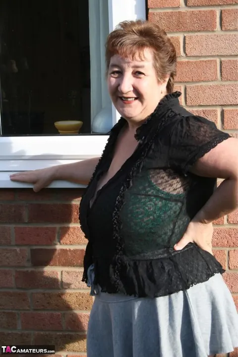 Kinky Carol: Mature Curvy Brunette Poses in Lingerie and Pantyhose Outdoors – photo 1 of 16