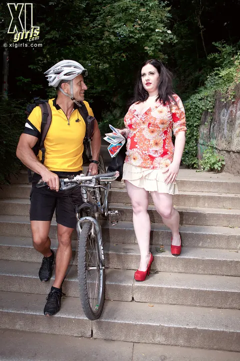 Anna Beck: Busty Brunette BBW Fucks in Courier Uniform on Bike Outdoors – photo 11 of 16