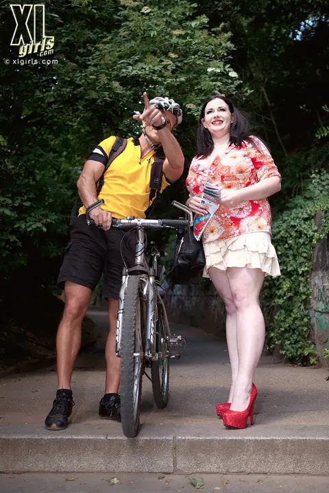 Anna Beck: Busty Brunette BBW Fucks in Courier Uniform on Bike Outdoors – photo 10 of 16