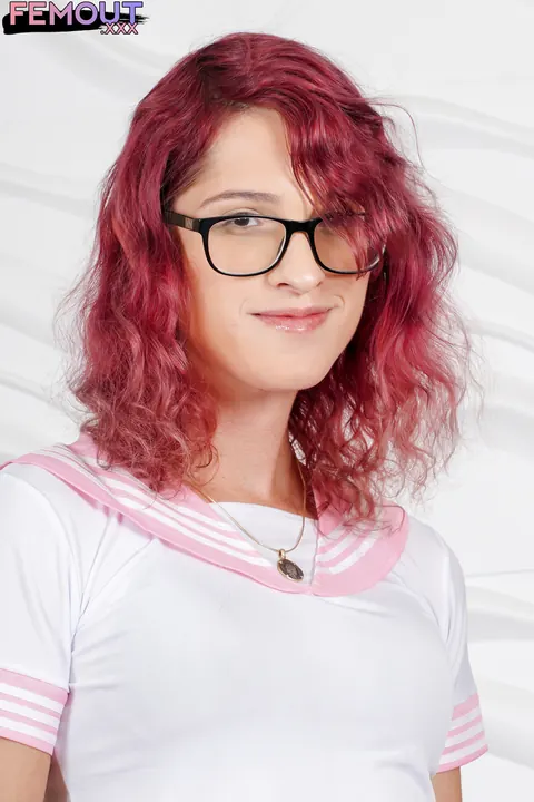 Redhead Trans Woman Strips Out of Her Skirt and Panties – photo 2 of 16