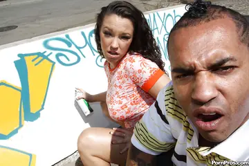 Kandy Kash – Busty Hairy Brunette Takes Interracial Anal and Blowjobs Outdoors