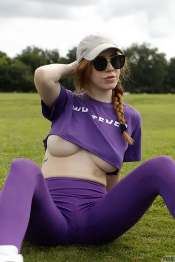 Redhead with Big Natural Tits Spreads Her Legs Outdoors
