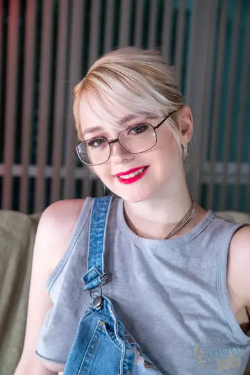 Blonde in Glasses and Knee Socks Masturbates Before Cowgirl Sex