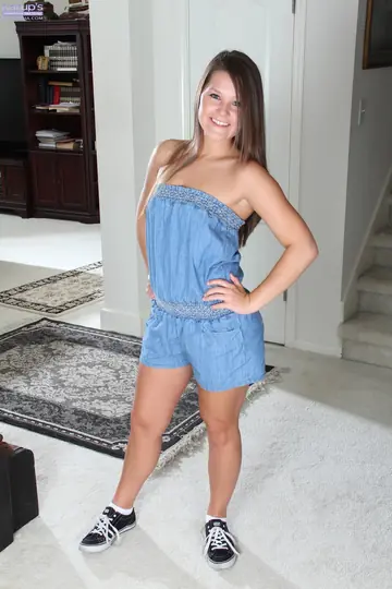 Brunette with Small Natural Tits Shows Her Shaved Pussy