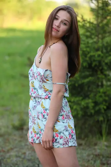 Slim Russian Brunette Strips and Fingers Her Pussy Outdoors