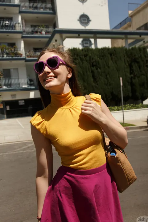 Diana Mackie: Redhead Lifts Her Skirt and Spreads Outdoors – photo 1 of 12