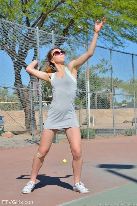 Aurora Zvezda: Redhead in a Tennis Uniform Spreads Her Pussy – photo 7 of 20