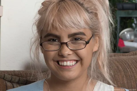 Candy Wallace: Blonde Nerd in Glasses Exposes Her Hairy Pussy – photo 1 of 16