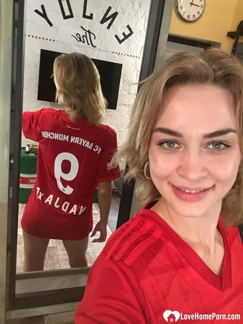 Cute Teddy: Short-Haired Russian Brunette Shows Her Big Tits in a Mirror Selfie – photo 1 of 17