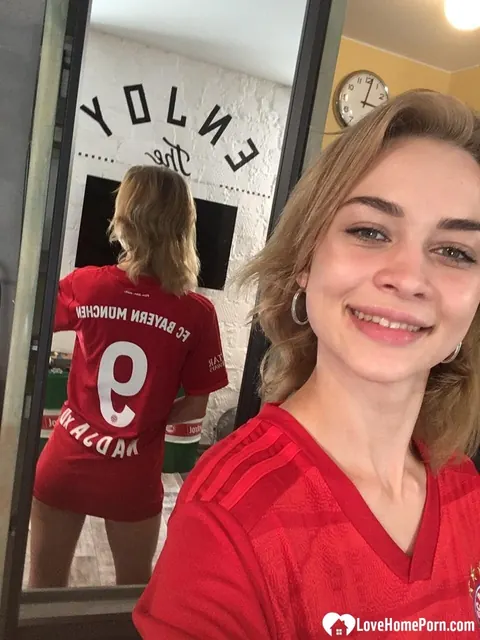 Cute Teddy: Short-Haired Russian Brunette Shows Her Big Tits in a Mirror Selfie – photo 12 of 17