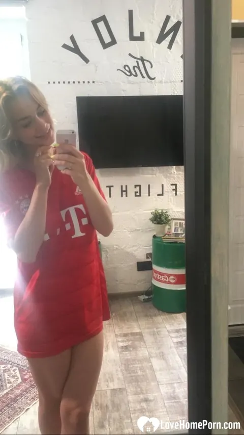 Cute Teddy: Short-Haired Russian Brunette Shows Her Big Tits in a Mirror Selfie – photo 14 of 17