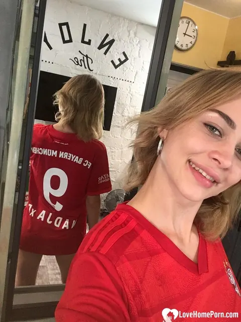 Cute Teddy: Short-Haired Russian Brunette Shows Her Big Tits in a Mirror Selfie – photo 15 of 17