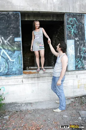Woman in a Skirt Gets Her Mouth and Tits Fucked Outdoors
