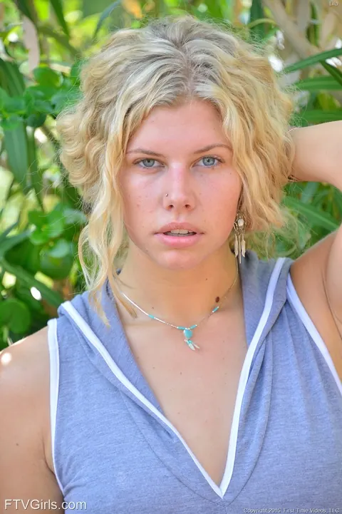 Addison Belgium: Pale Curly Blonde MILF Strips Outdoors and Masturbates Inside – photo 11 of 20
