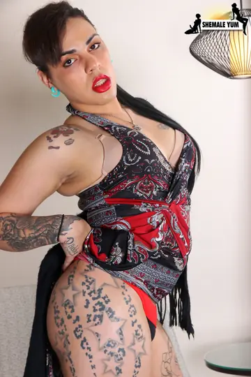 Thick Trans Woman Undresses and Displays Her Big Ass and Cock